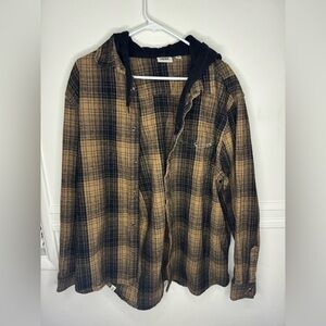 Vans Brown & Black Plaid Hooded Flannel Shirt Jacket Men’s XL